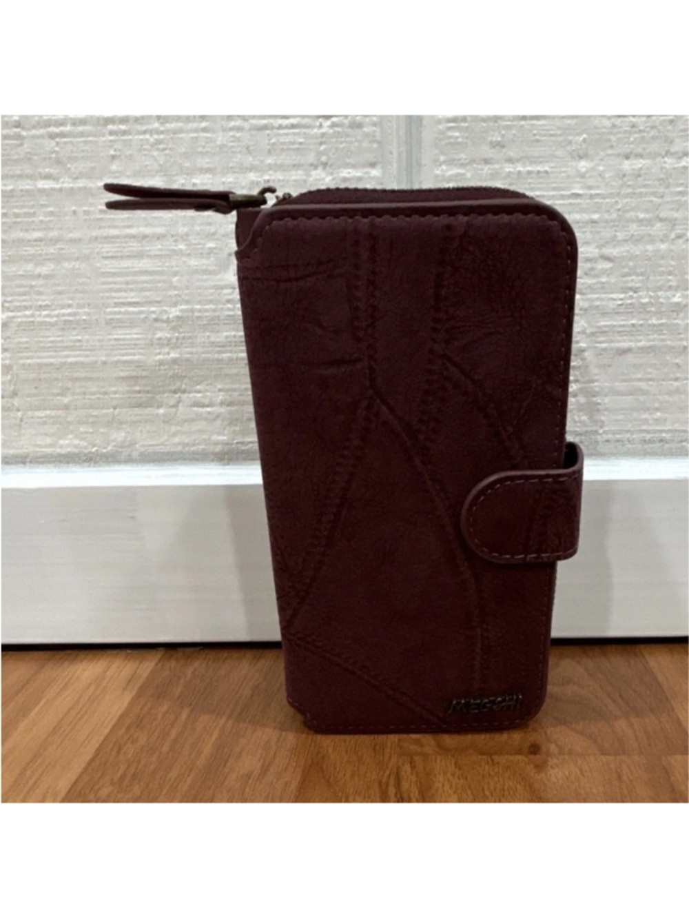 Maroon Zippered Wallet Phone Folio